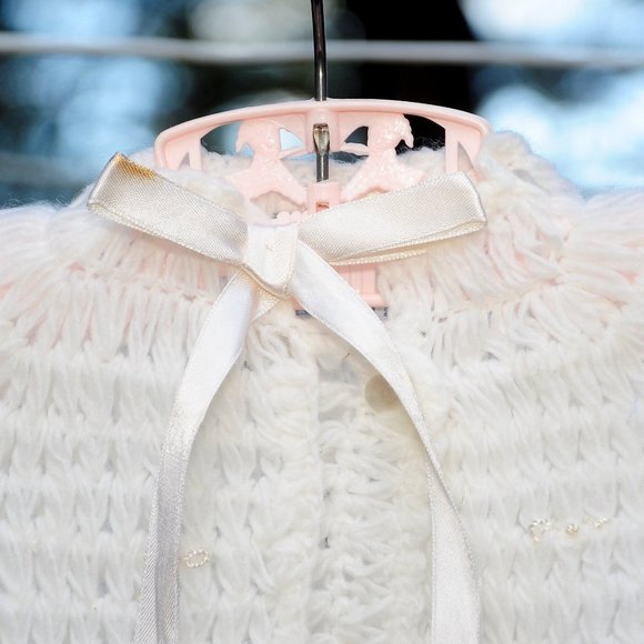 Vintage Glo Knit Shirts & Tops Vtg 6s White Knit Baby Sweater 03 36